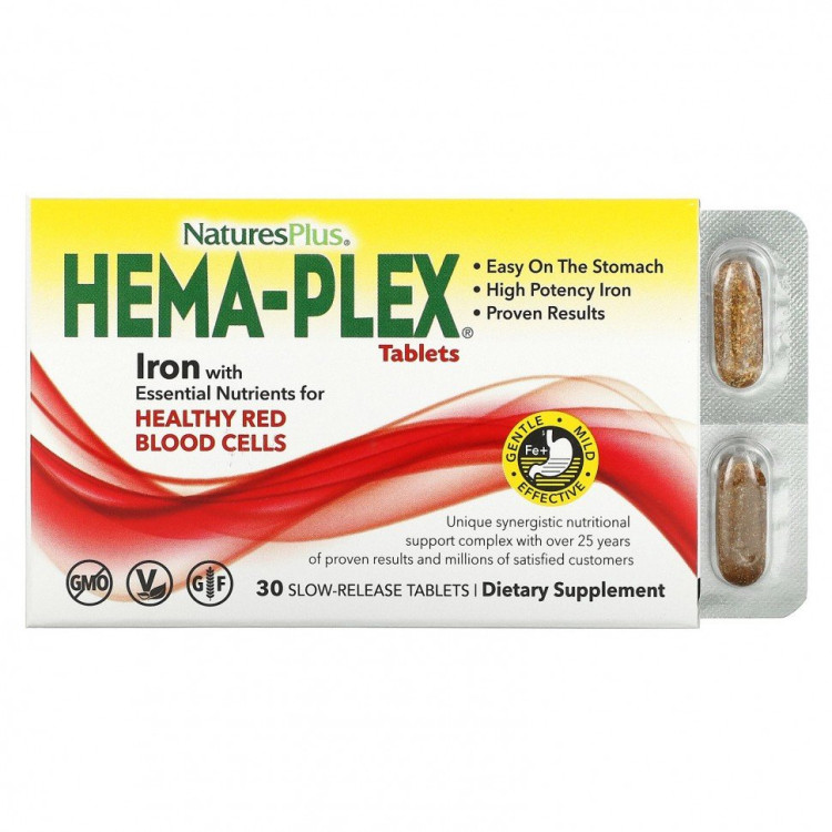 NaturesPlus, Hema-Plex, 30 таблеток с длительным высвобождением купить в официальном магазине